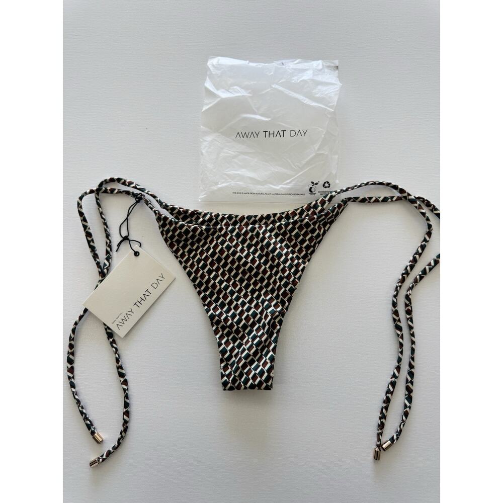 Away That Day Catania Bikini Bottom Ivy Green Geometric Print Small NWT
